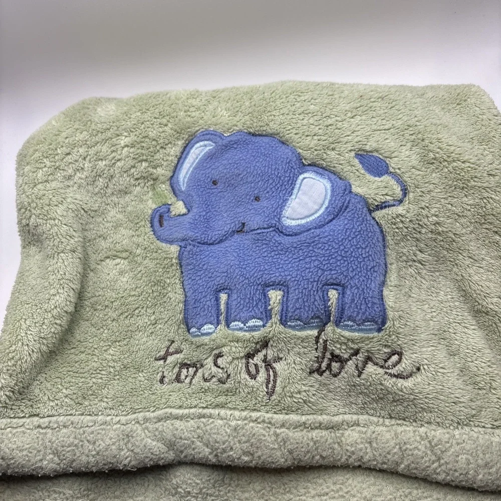 Messages‎ from the Heart Baby Blanket Green Elephant Tons of Love 40x30 VHTF